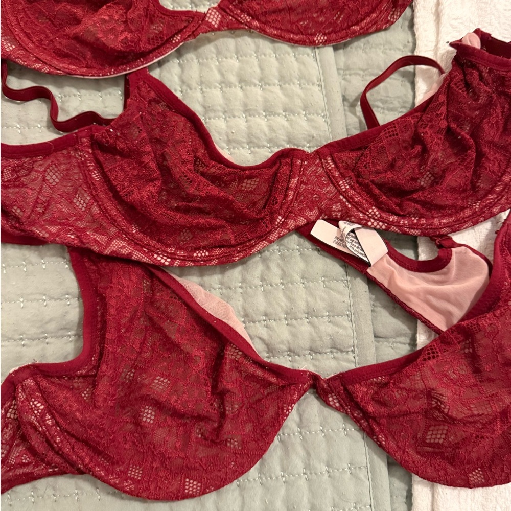 Victoria's Secret Lace Bra - Burgundy and Beige 36C bundle of 4! Unlined plunge - Picture 4 of 5